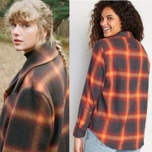 Taylor Swift Evermore Flannel Button Down Shirt Size Small Old Navy Orange Gray